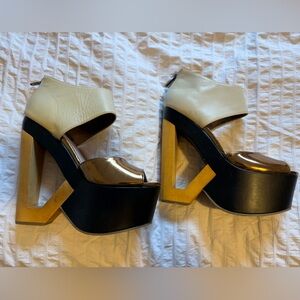 Dolce Vita Cream and Black and Gold Women's Platform Heels
